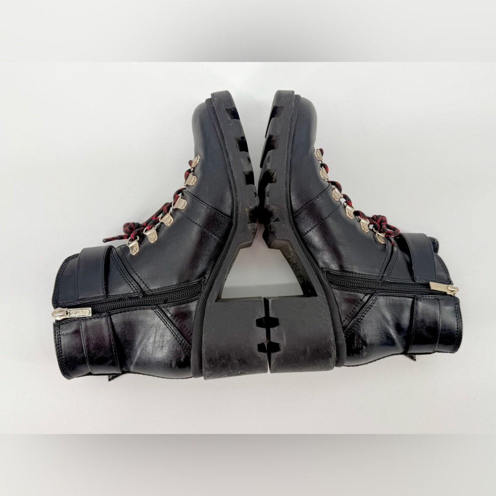 Guess Black Leather Combat Boots with Red Accents - Picture 4 of 9